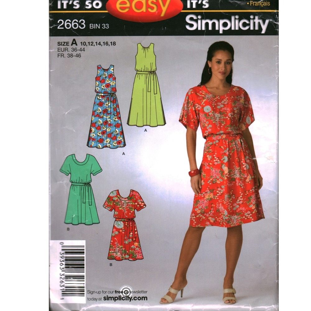 Simplicity 2663 Sewing Pattern Misses Dress Tie Belt Size 10-18 It's So Easy